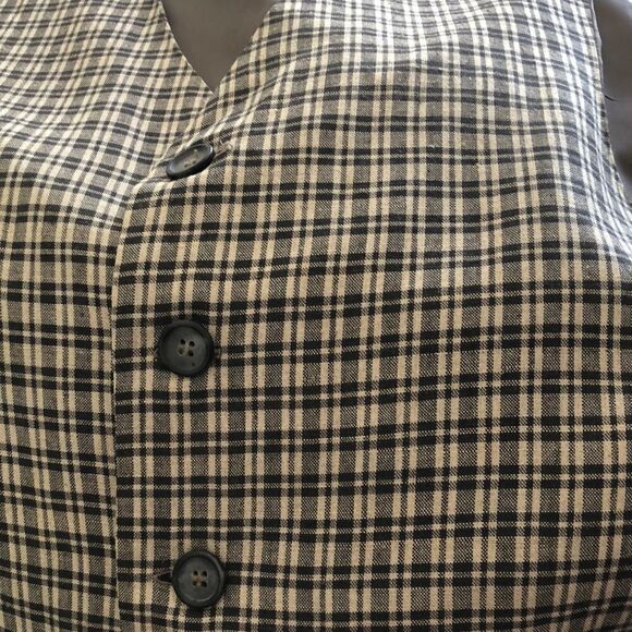 Perry Ellis Vest Linen Blend Size L Tan plaid GUC - Picture 4 of 5